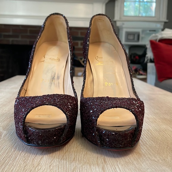 Louboutin Very Prive 120MM Oxblood Glitter - 38 - Picture 10 of 10